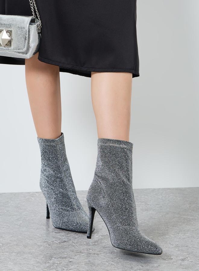 Styli Women Silver Glitter Ankle Boots - Image 2